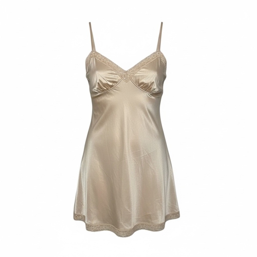 Vintage Y2K Delicate Babydoll Lace Trim Coquette‎ Slip Dress Feminine Dainty